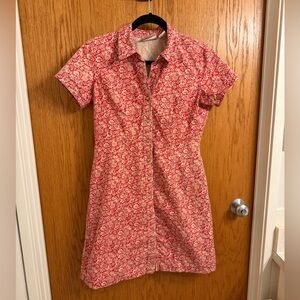 Liz Claiborne Vintage Red Floral Midi Shirt Dress size 6, 90s style, LizWear